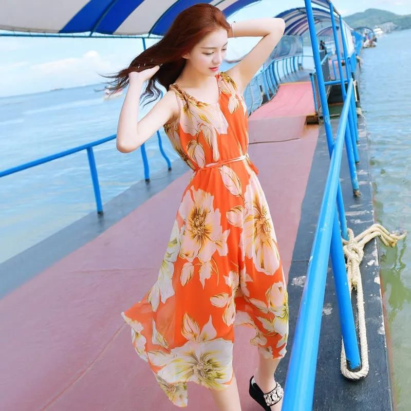 Women's Floral V-Neck A-Line Dress with Short Sleeves and Waist