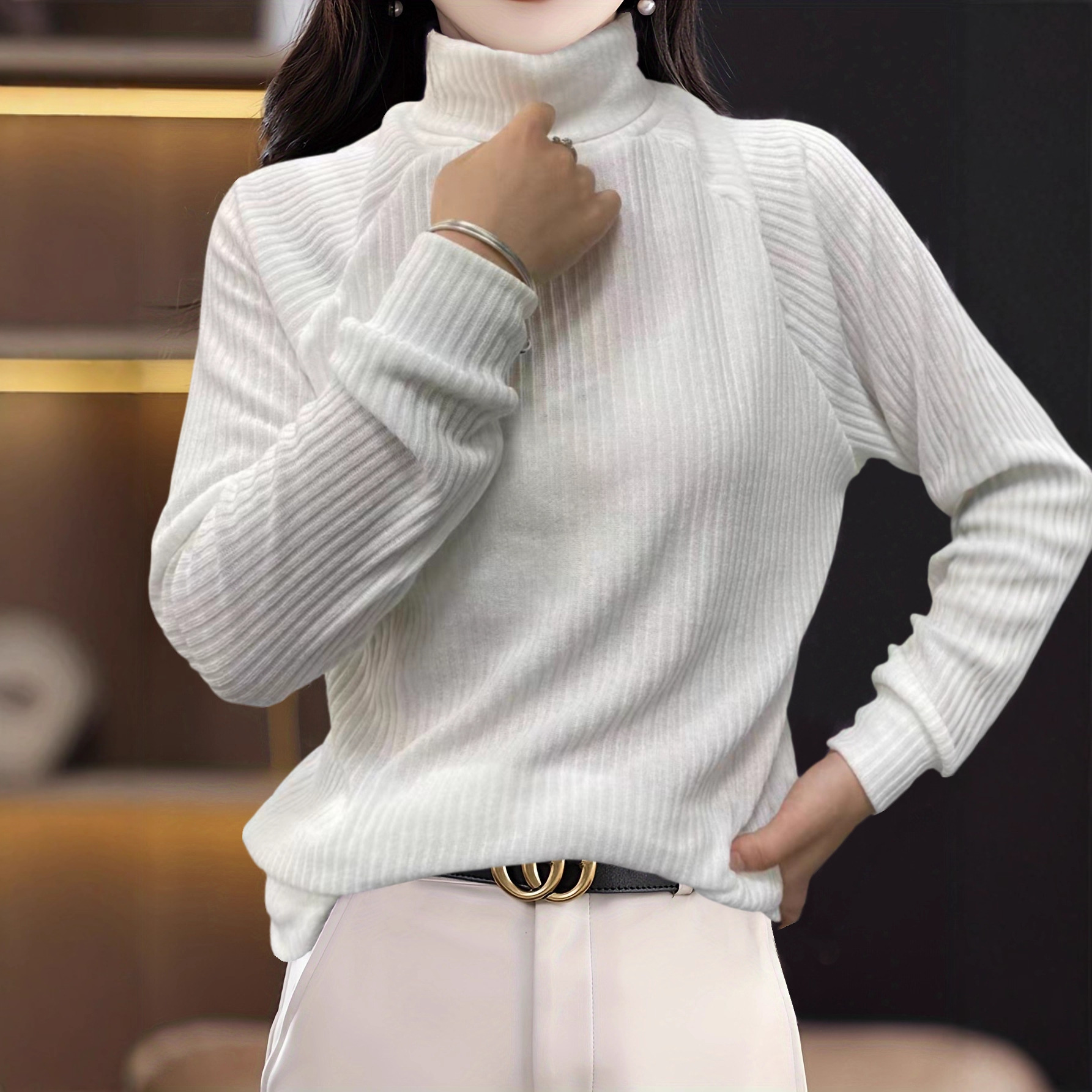 Women's Turtleneck Knit Sweater Long Sleeve Pullover Top