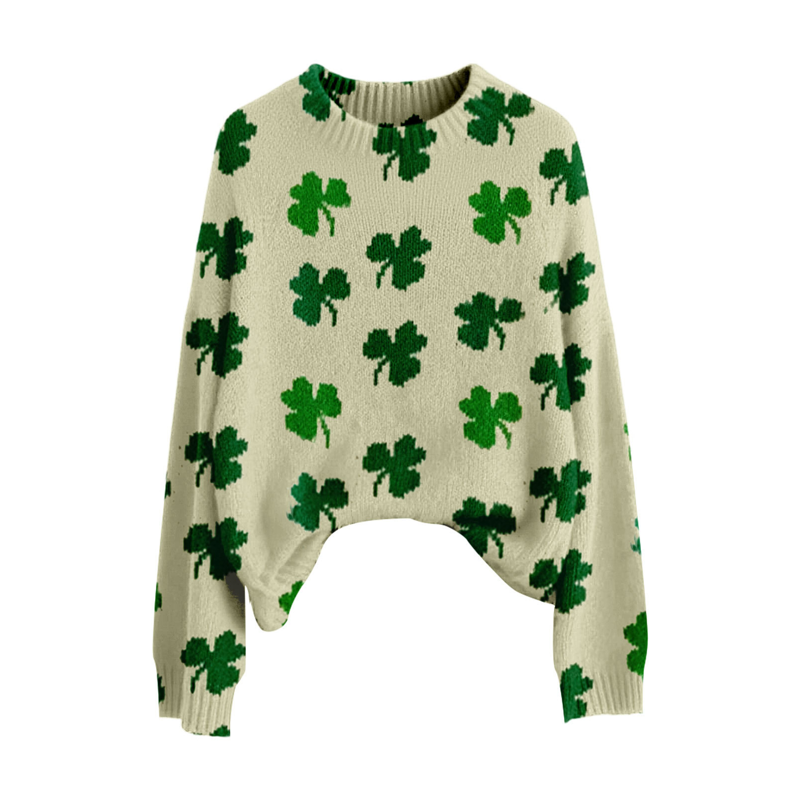 Lucky Clover Print Crewneck Sweatshirt for Women Casual Pullover