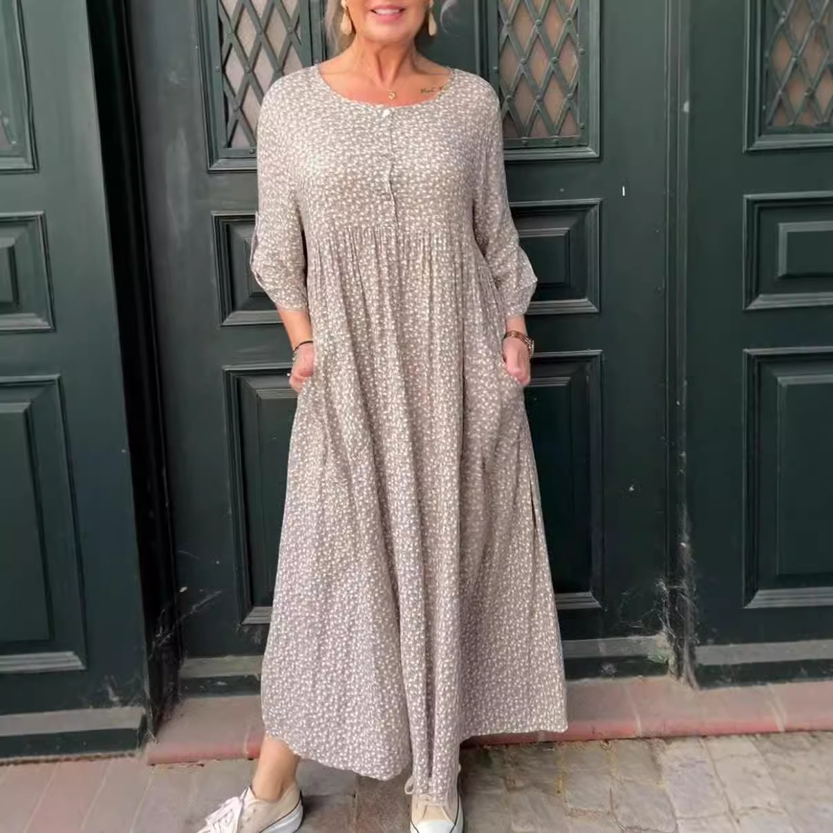 Women's Floral Button Long Sleeve Dress