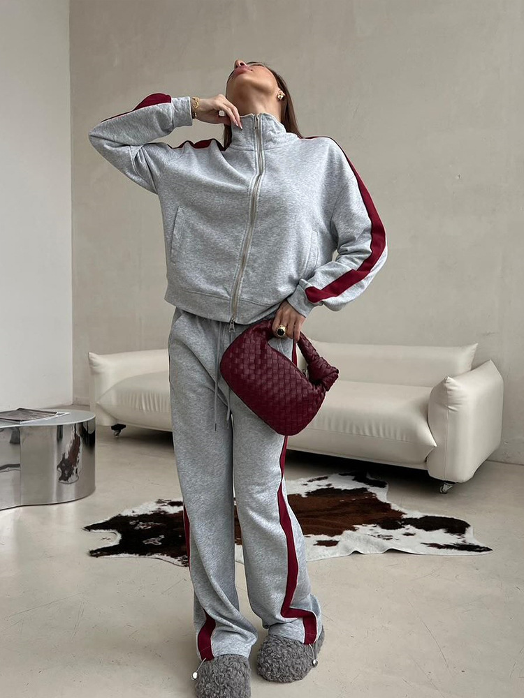 Women's Colorblock Zip Cardigan & Striped Tie Pants Set