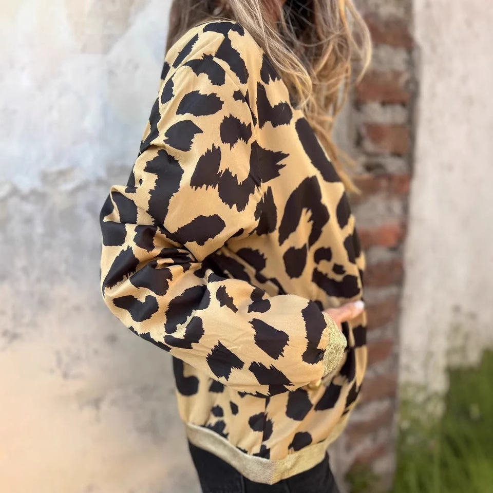 Leopard Print Zip-Up Bomber Jacket