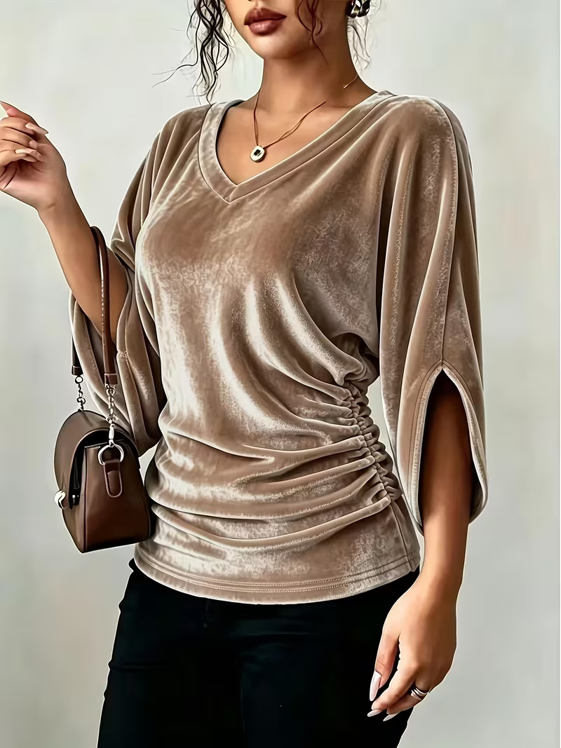 Women's Velvet V-Neck Batwing Sleeve Top