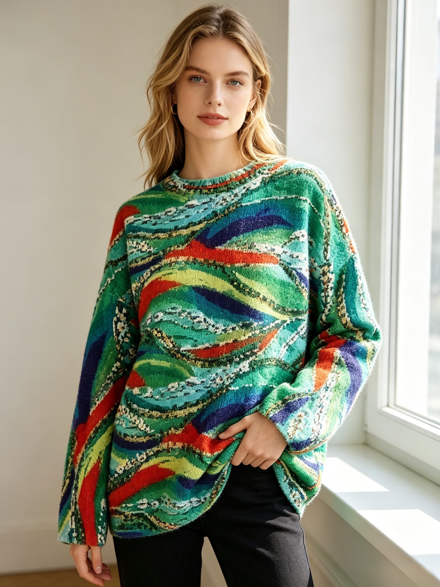 3D Christmas Print Crewneck Knit Sweater