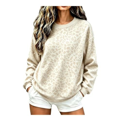 Leopard Polka Dot Print Crewneck Long Sleeve Pullover Sweatshirt