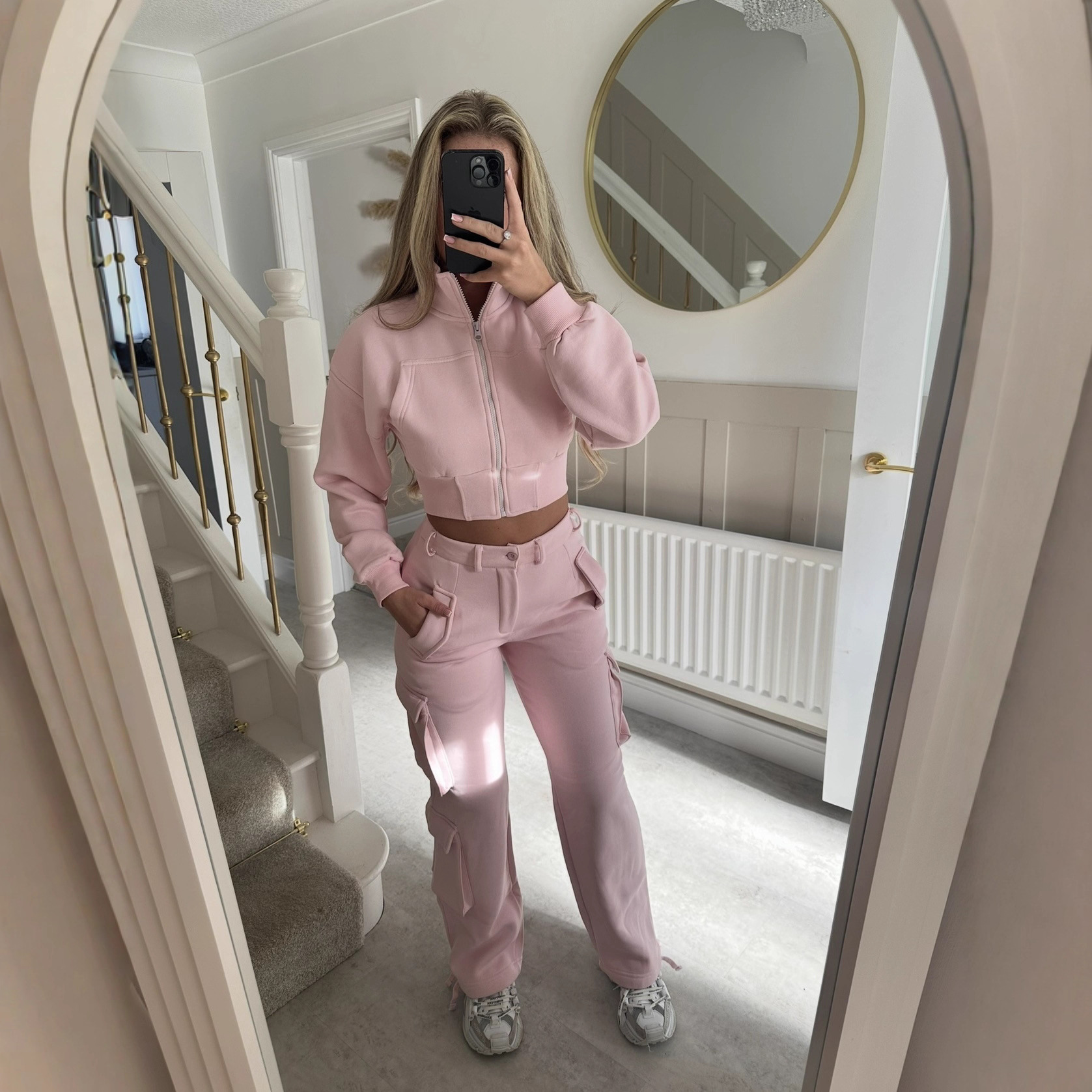 Women's Stand Collar Zip Cardigan & Multi-Pocket Pants Set