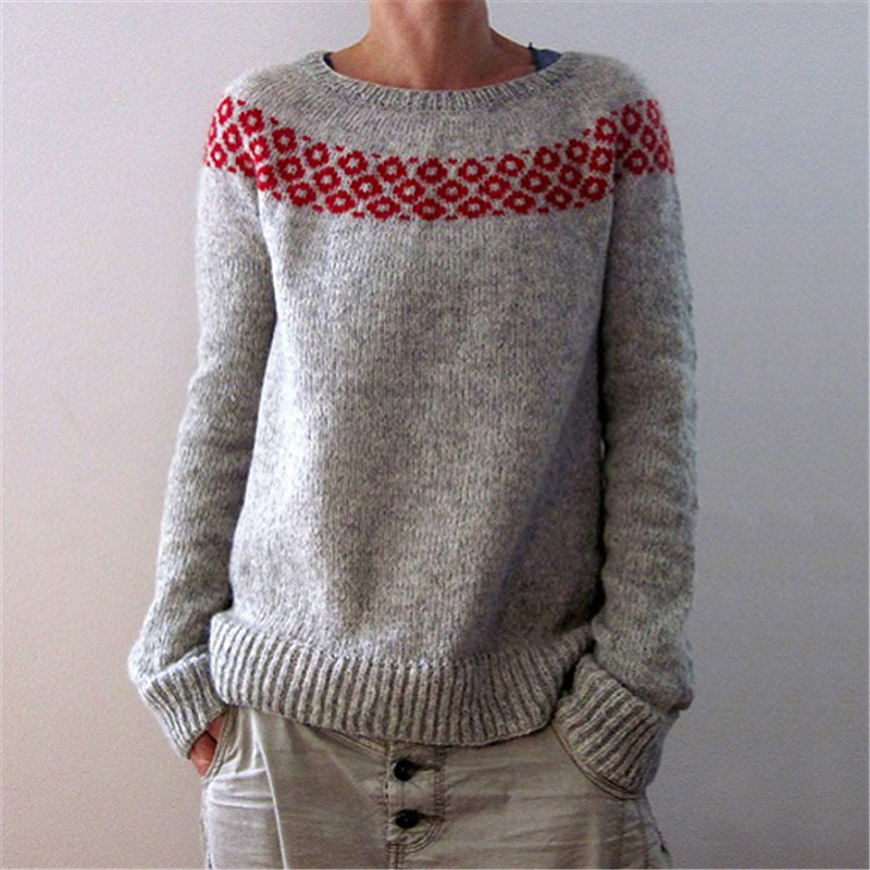 Women's Color-Block Crewneck Pullover Knit Sweater