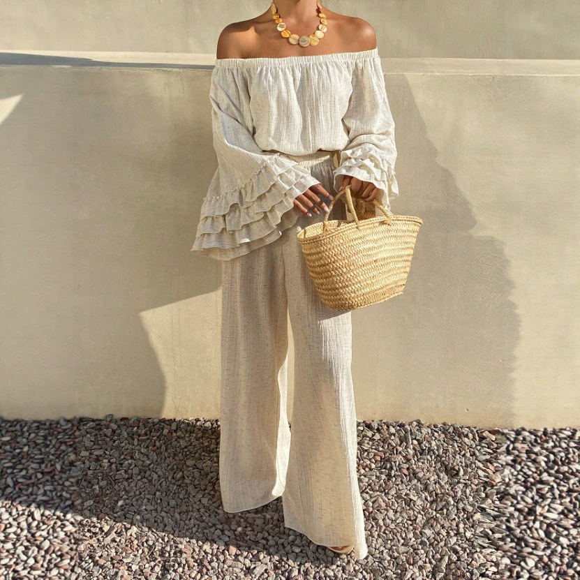 Off-Shoulder Ruffle Two-Piece Vacation Set