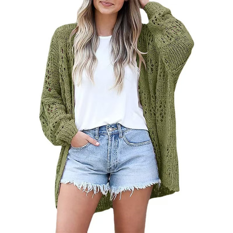 Women's Open Front Hollow Out Knit Cardigan Loose Solid Color