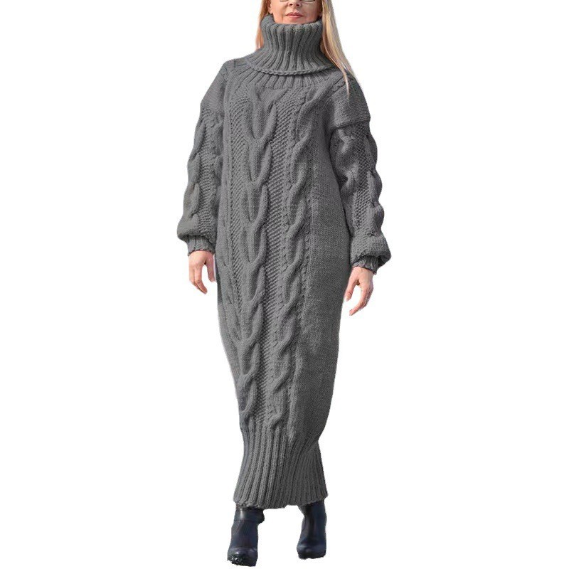 Women's Long Turtleneck Cable Knit Sweater Loose Fit Solid Color