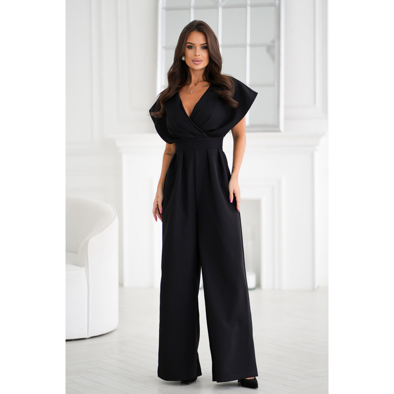 V-Neck Solid Waist-Defining Jumpsuit