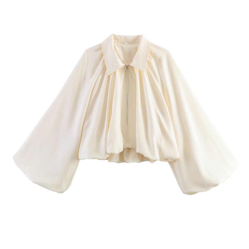 Women's Collared Balloon Sleeve Bomber Jacket