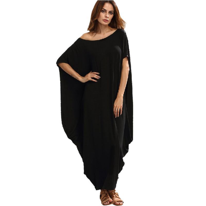 Women's Plus Size Loose Solid Pleated Long Dress
