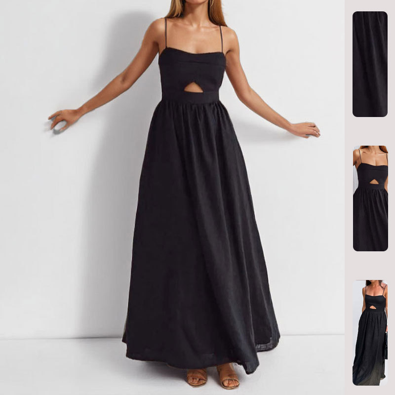 Women's French-Style Cutout Slit Cami Maxi Dress