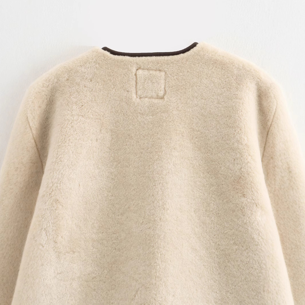 Women's Faux Fur Coat with Knot Button Detail