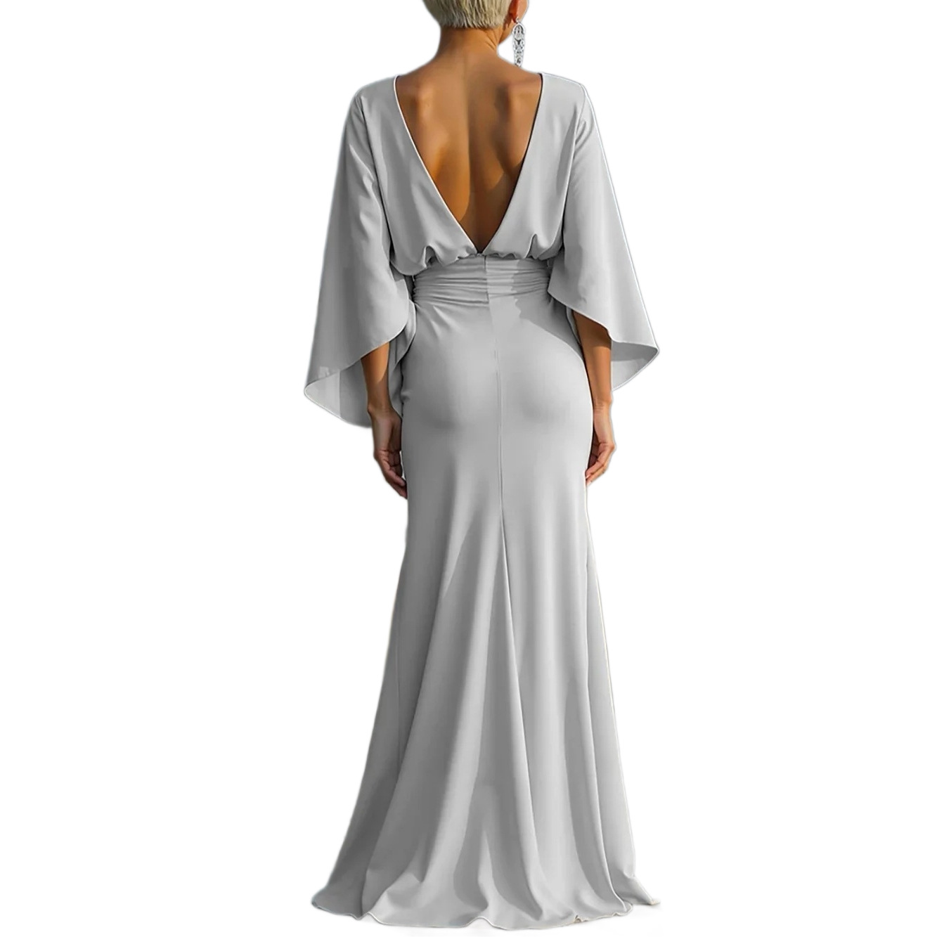 V-Neck Waist-Cinching Ruffle Mermaid Dress