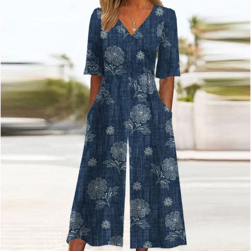 Floral Print Wide-Leg Jumpsuit with Sleeves