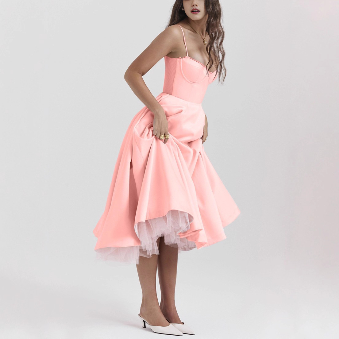 Sexy V-Neck Open-Back Sleeveless High-Waist Bubble Dress