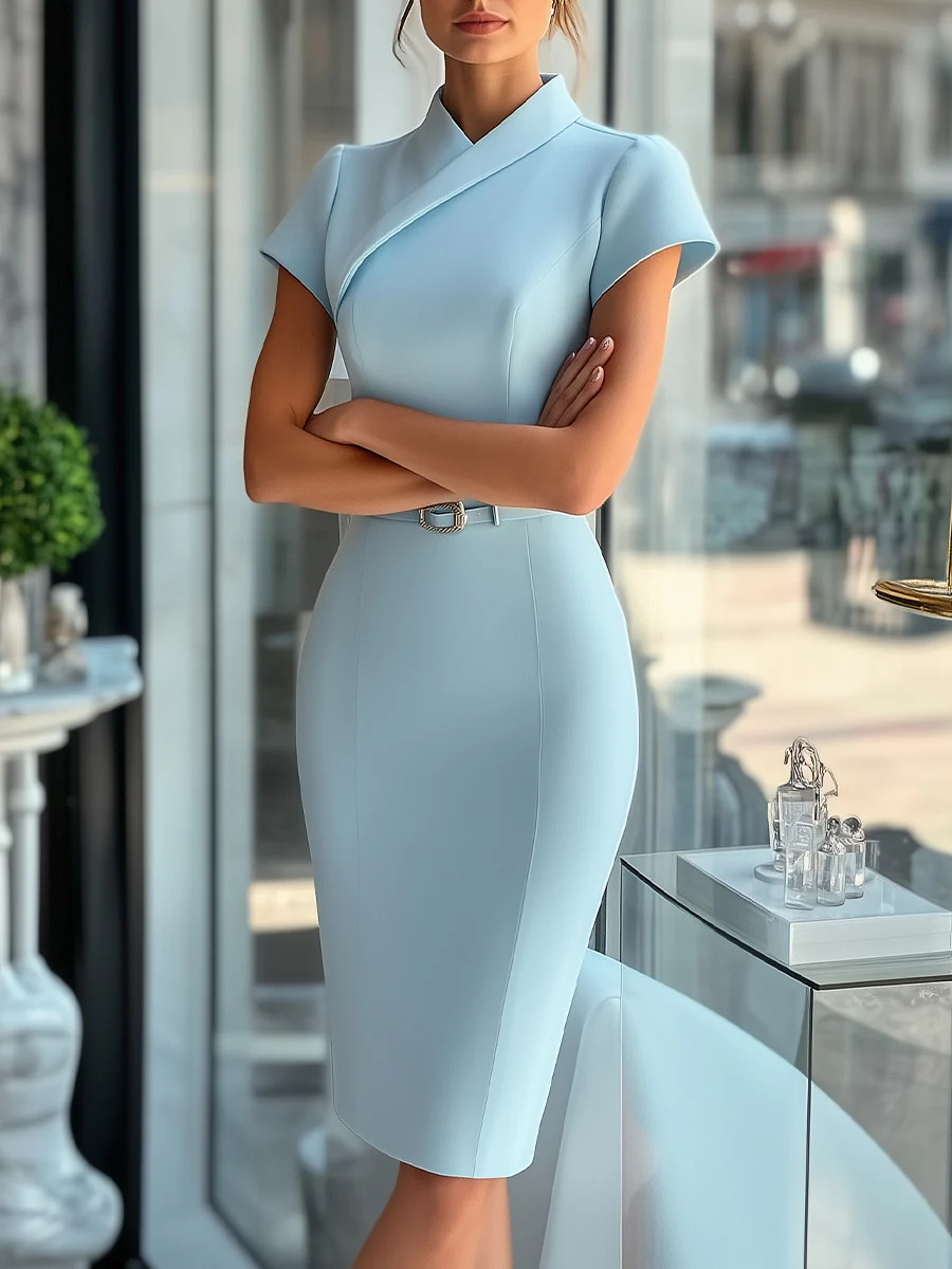 Slim-Fit Bodycon Dress with Decorative Button Detail