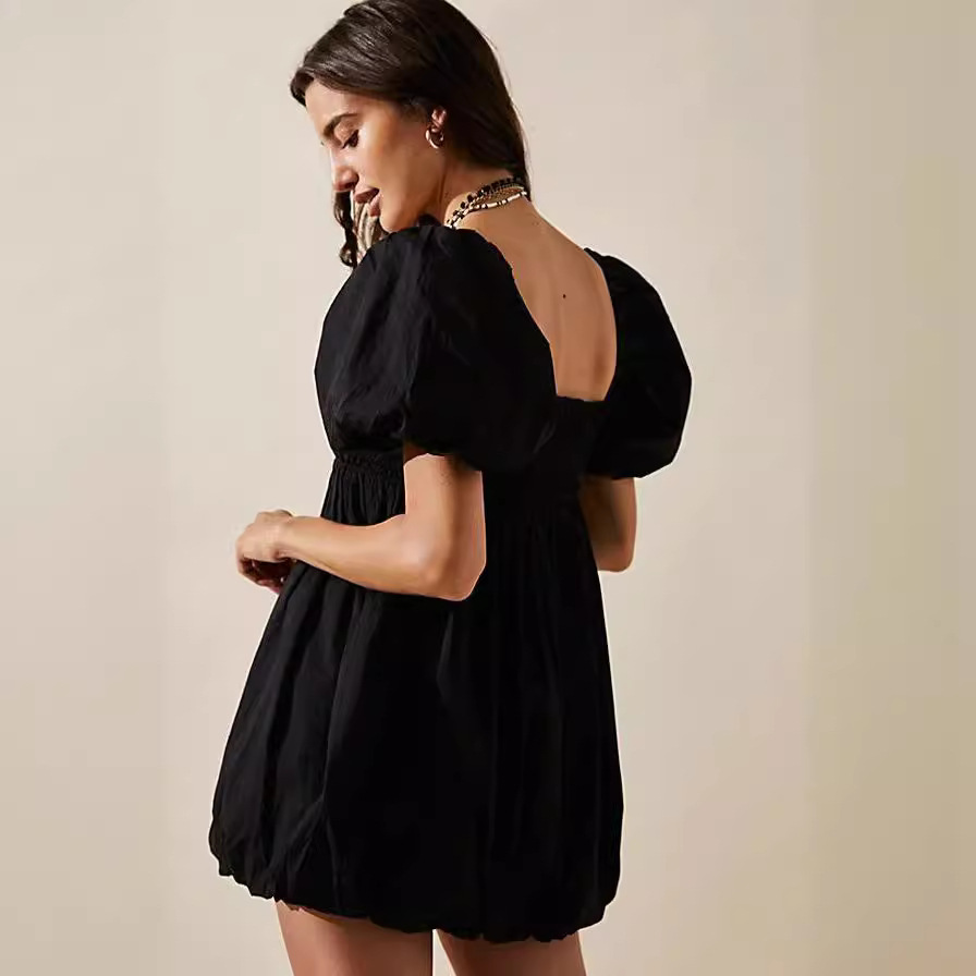Women's Short Sleeve Square Neck Solid Color Dress