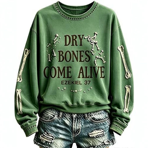 Bone Letter Print Crewneck Long Sleeve Pullover Sweatshirt