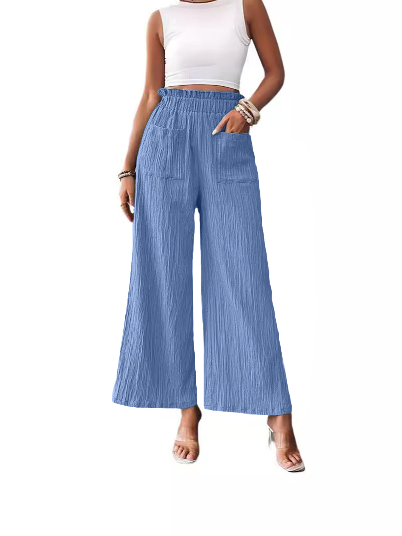 Women's Solid Color Wide-Leg Pants High Waist Loose Casual