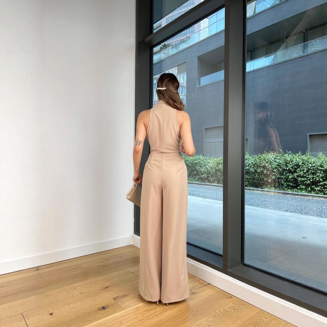 Women's Halter Tie Sleeveless Cinched Waist Sexy Jumpsuit
