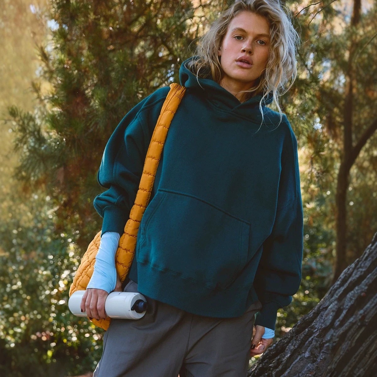 Retro Stand Collar Oversize Windproof Fleece-Lined Jacket with Drawstring