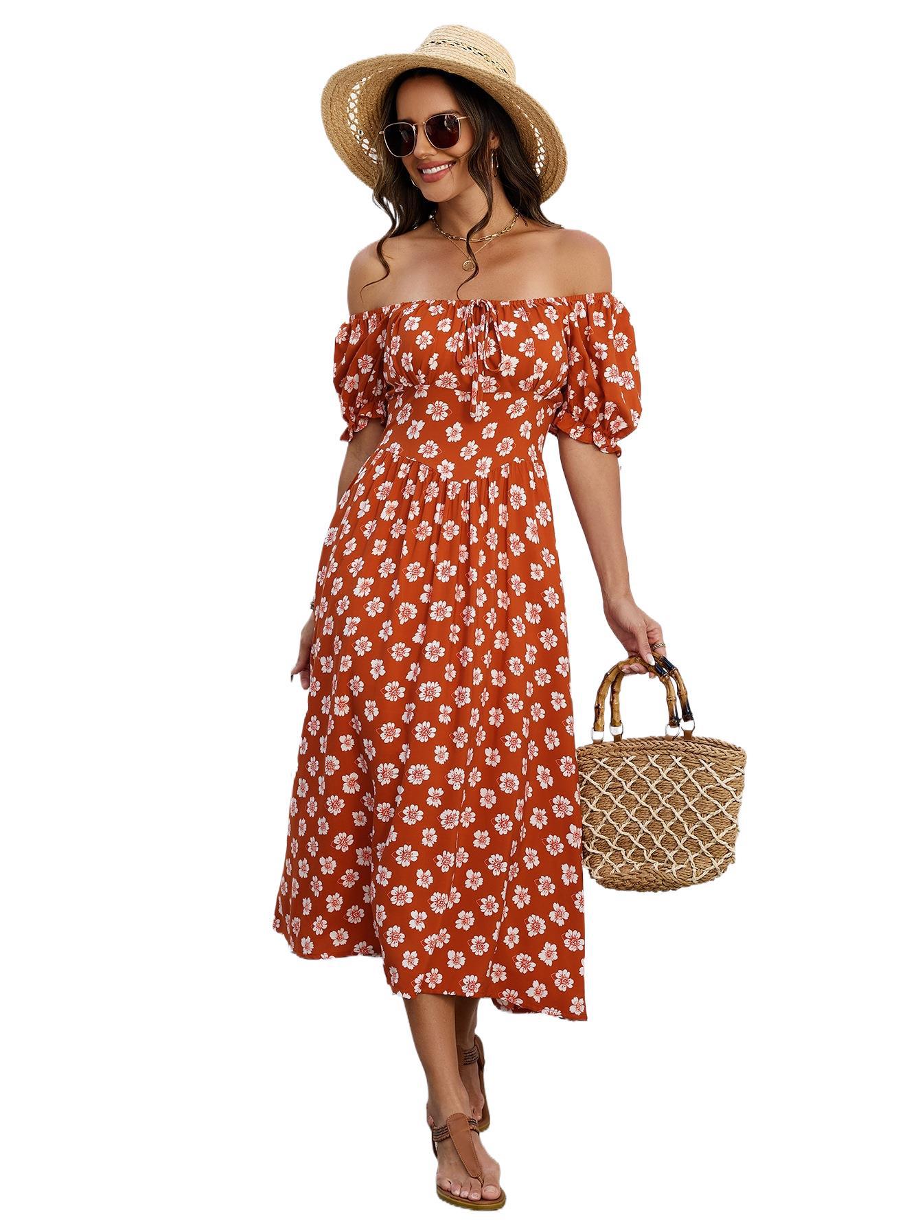 Floral Square Neck Off-Shoulder Ruffle Waist Dress