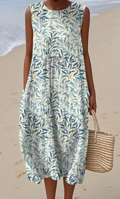 Women's Vintage Floral Sleeveless Midi Dress