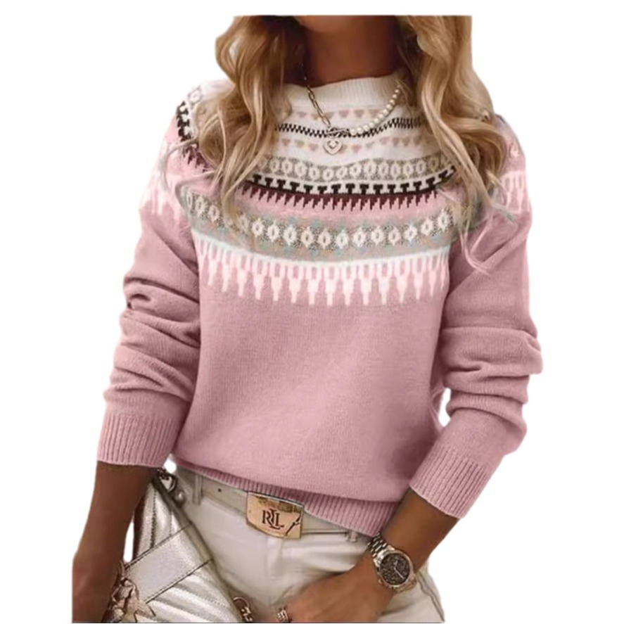 Women's Colorblock Crewneck Pullover Knit Sweater