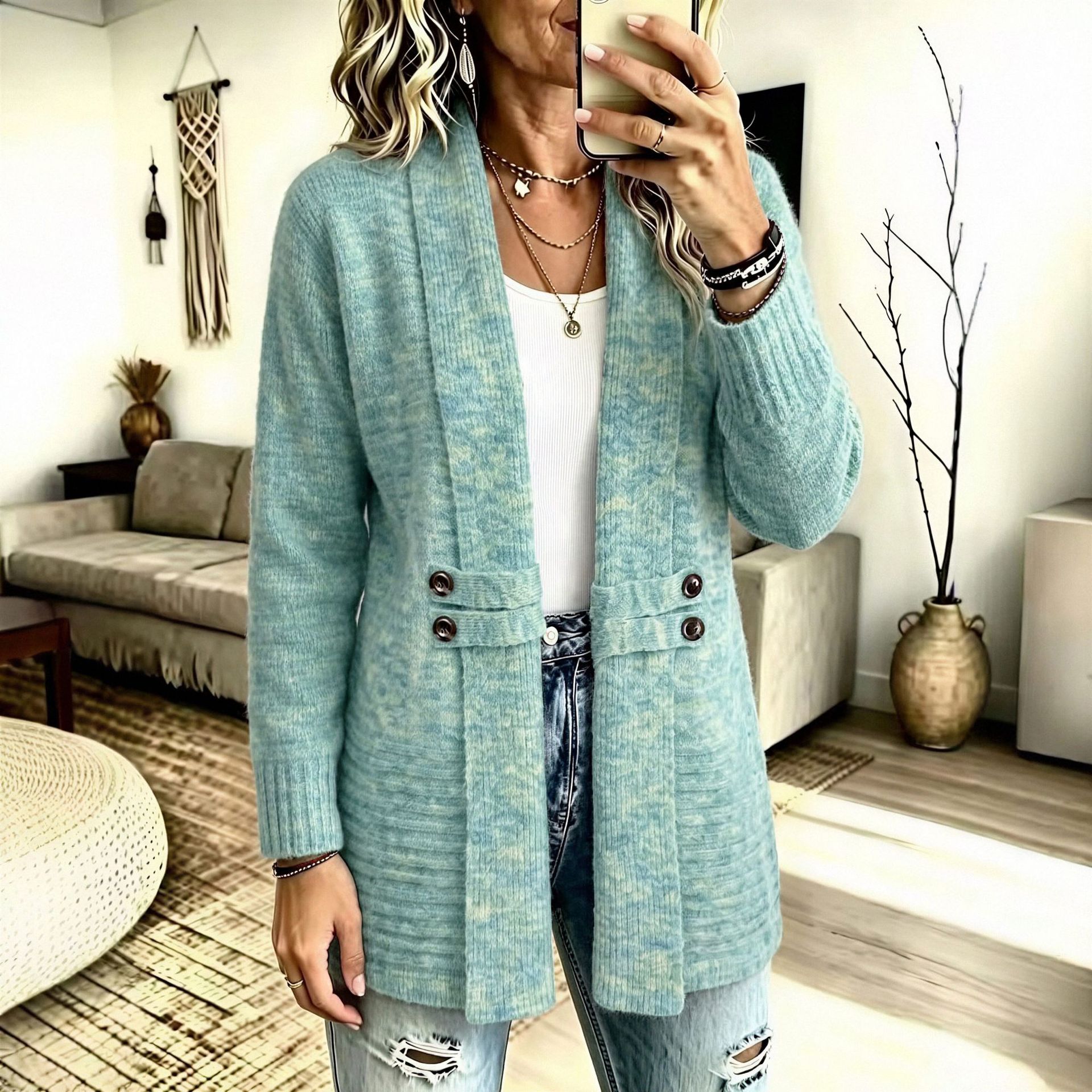 Women's Lazy Style Open Front Cardigan Sweater