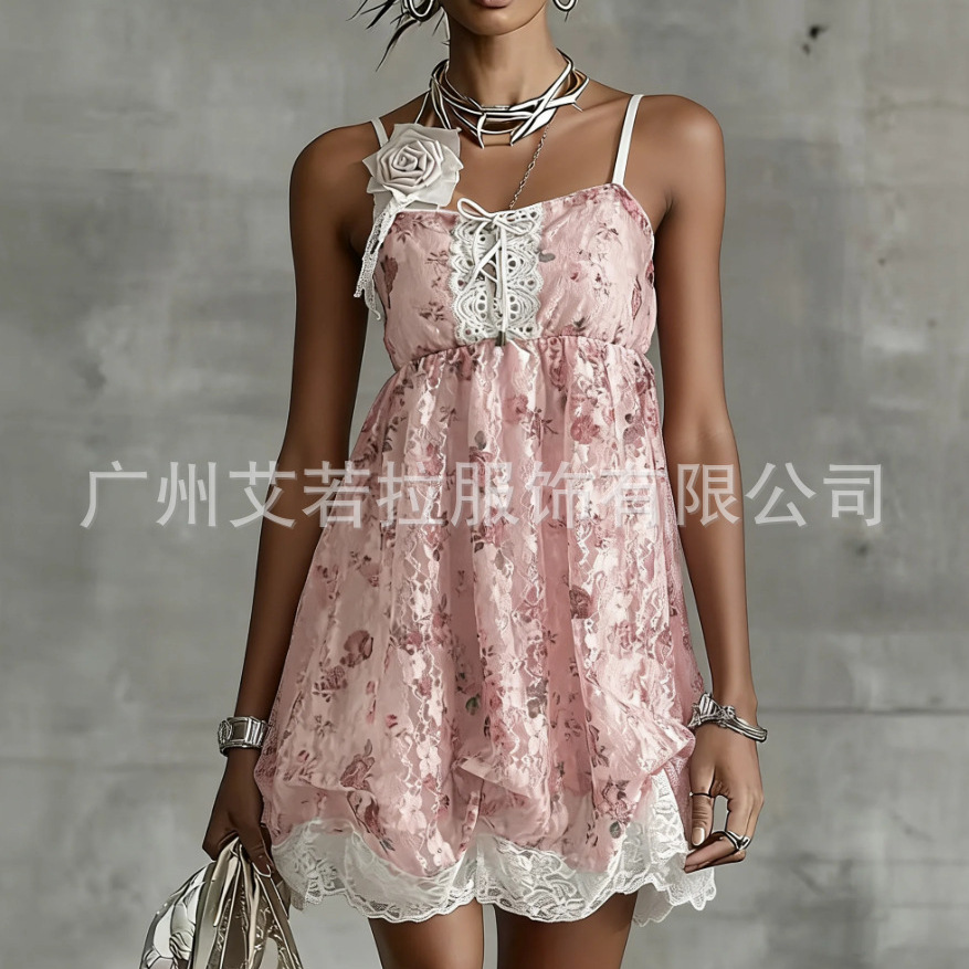 Princess Lace Cami Dress with Cinched Waist and Hepburn Style