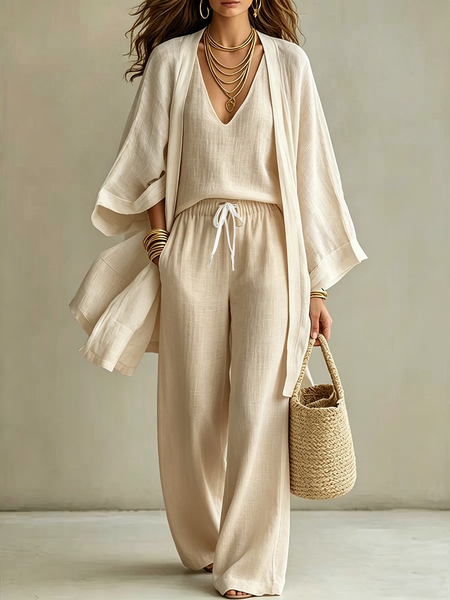 Women's 3-Piece Open-Front Cardigan, Sleeveless Tank & Pants Set