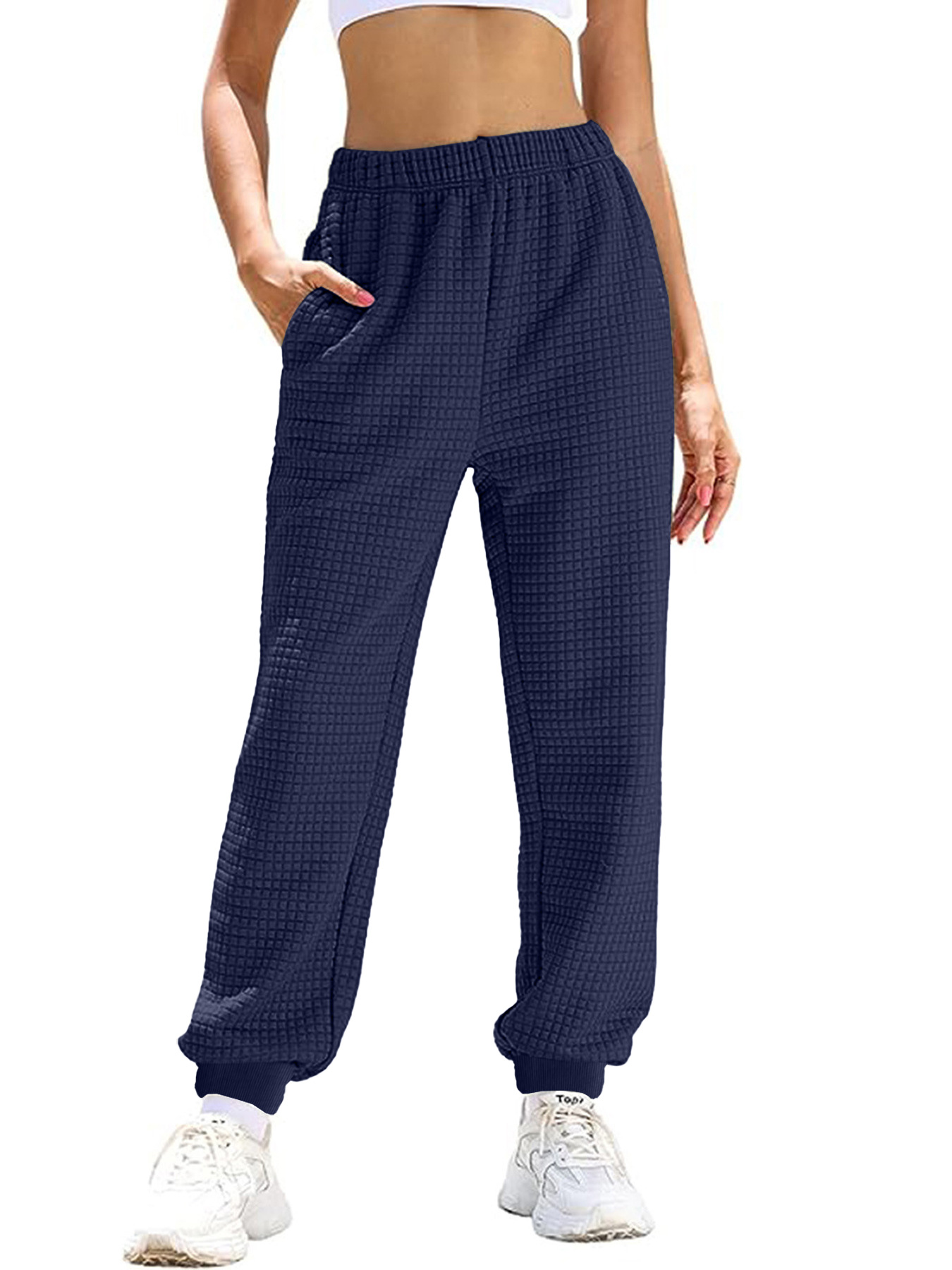 Waffle Knit Lounge Pants Straight Leg High Waist