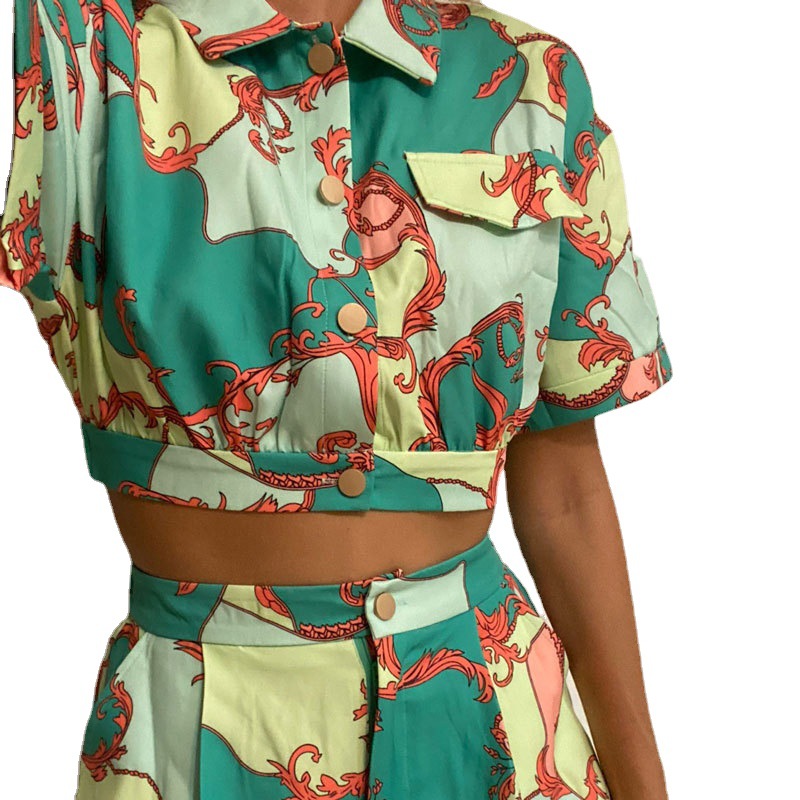 Bohemian Print Shirt and Shorts Two-Piece Set