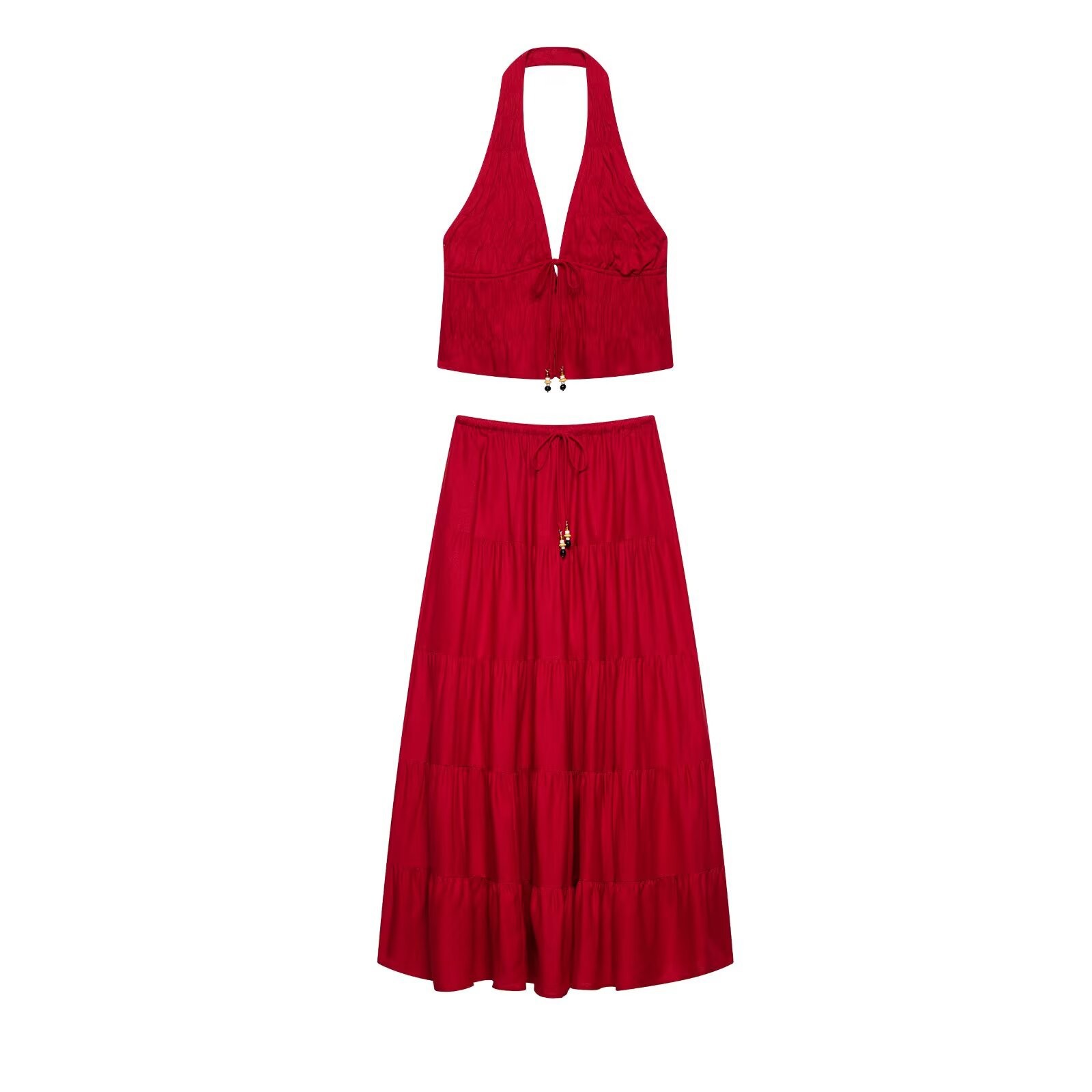 Women's Pleated Midi Skirt Two-Piece Set Sleeveless Tank Top