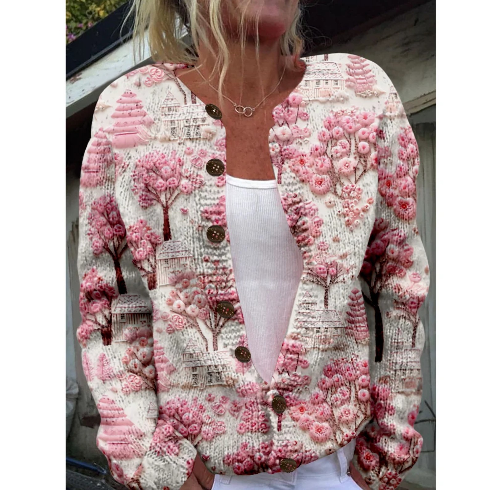 Women's Floral Print Button-Down Cardigan Sweater