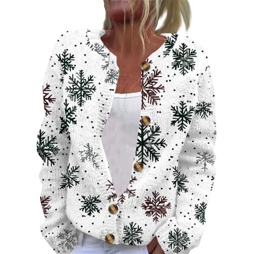 Christmas Hat Print Button-Front Cardigan for Women