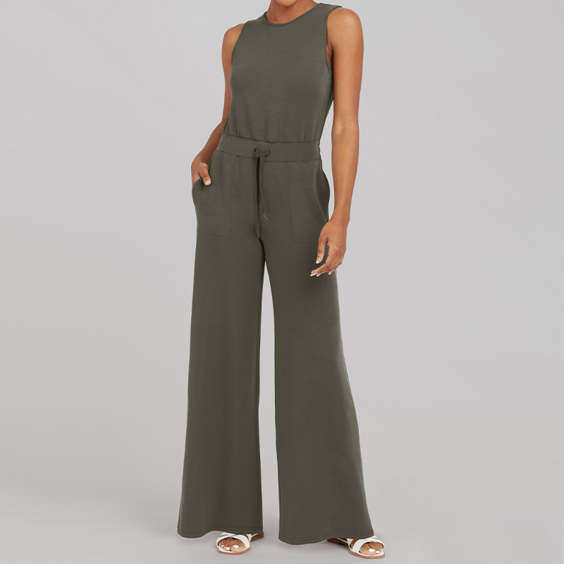 Women's High-Waist Drawstring Knit Pants Slim Fit Solid Color