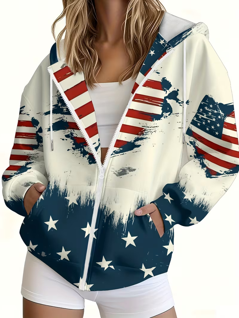 Women's USA Stars & Stripes Zip-Up Hoodie