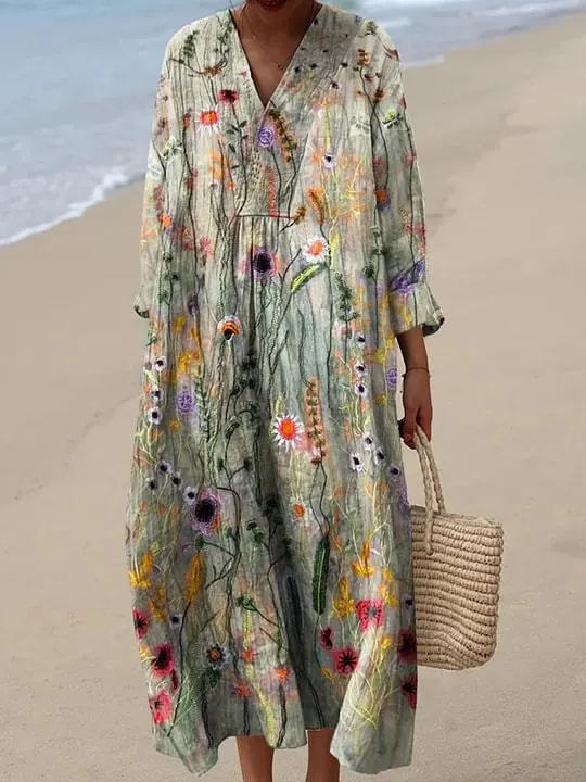 Women's Floral 3D Print Long Sleeve Shirt Dress