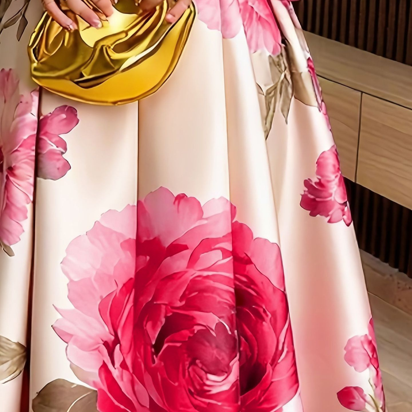 Vintage Floral Print High Neck Long Dress