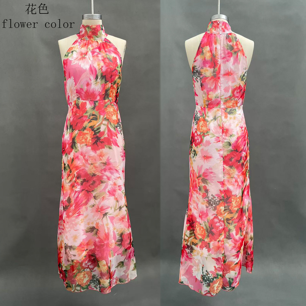 Floral Halter Sleeveless Bodycon Midi Dress