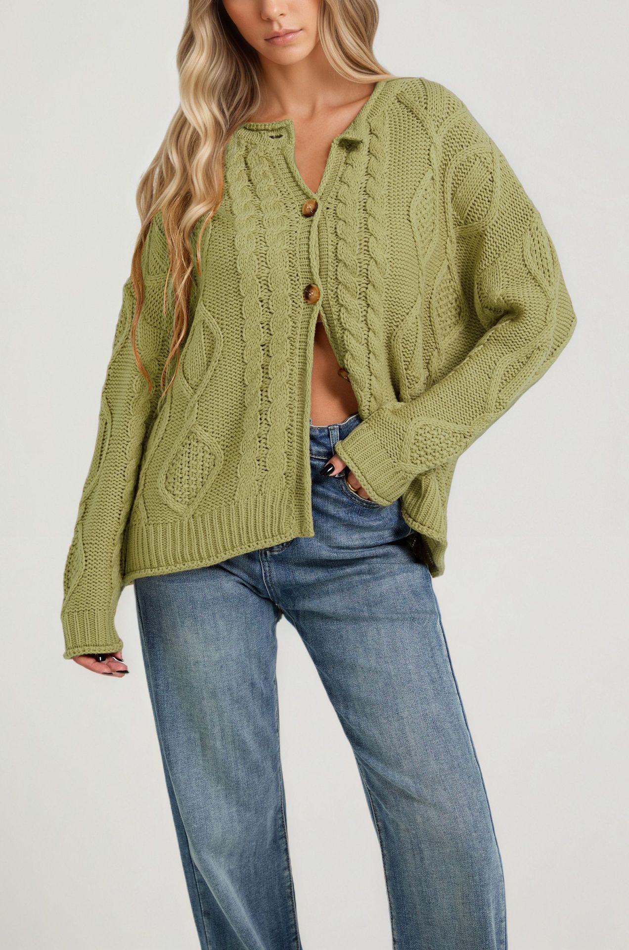 Women's Cable Knit Long Sleeve Cardigan Sweater Coat