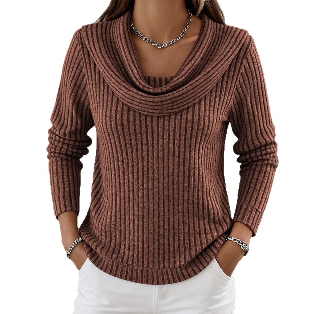 Women's Casual Loose Solid Ribbed Knit Long Sleeve Top