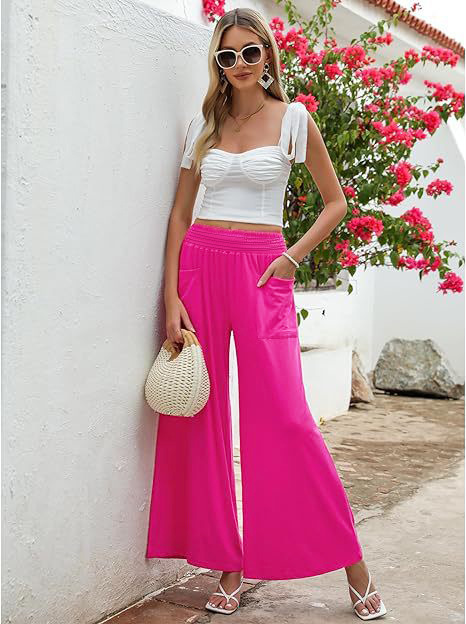 High-Waisted Wide-Leg Lounge Pants with Pockets, Loose Fit, Slimming