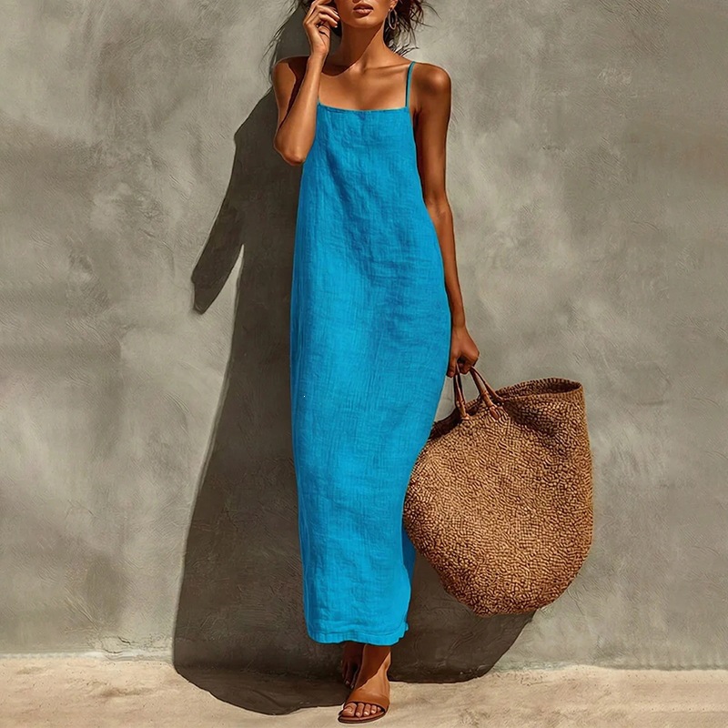 Women's Solid Color Sleeveless Slip Maxi Dress Casual Vacation Style