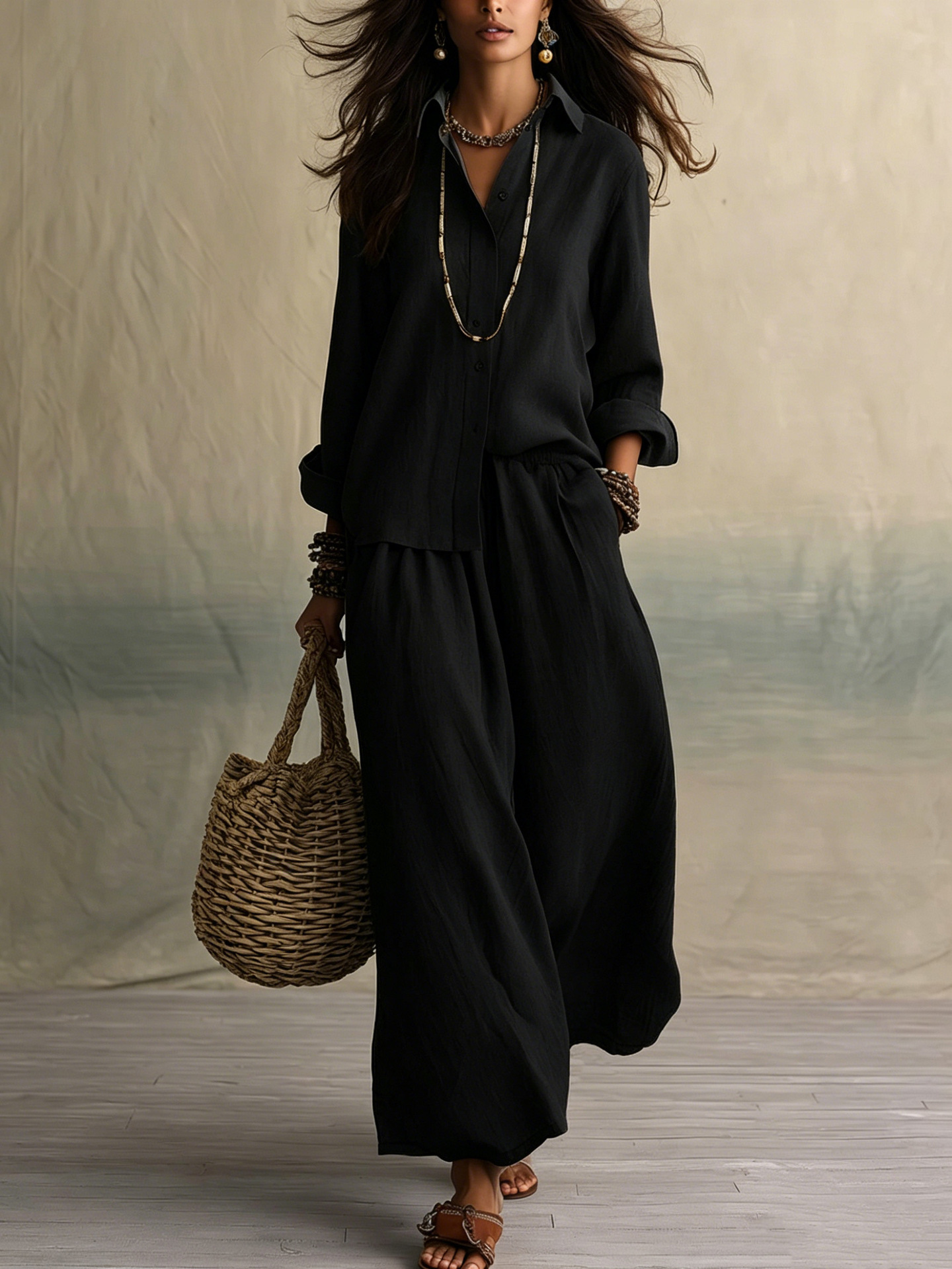 Women's Loose Two-Piece Shirt Collar Set Summer