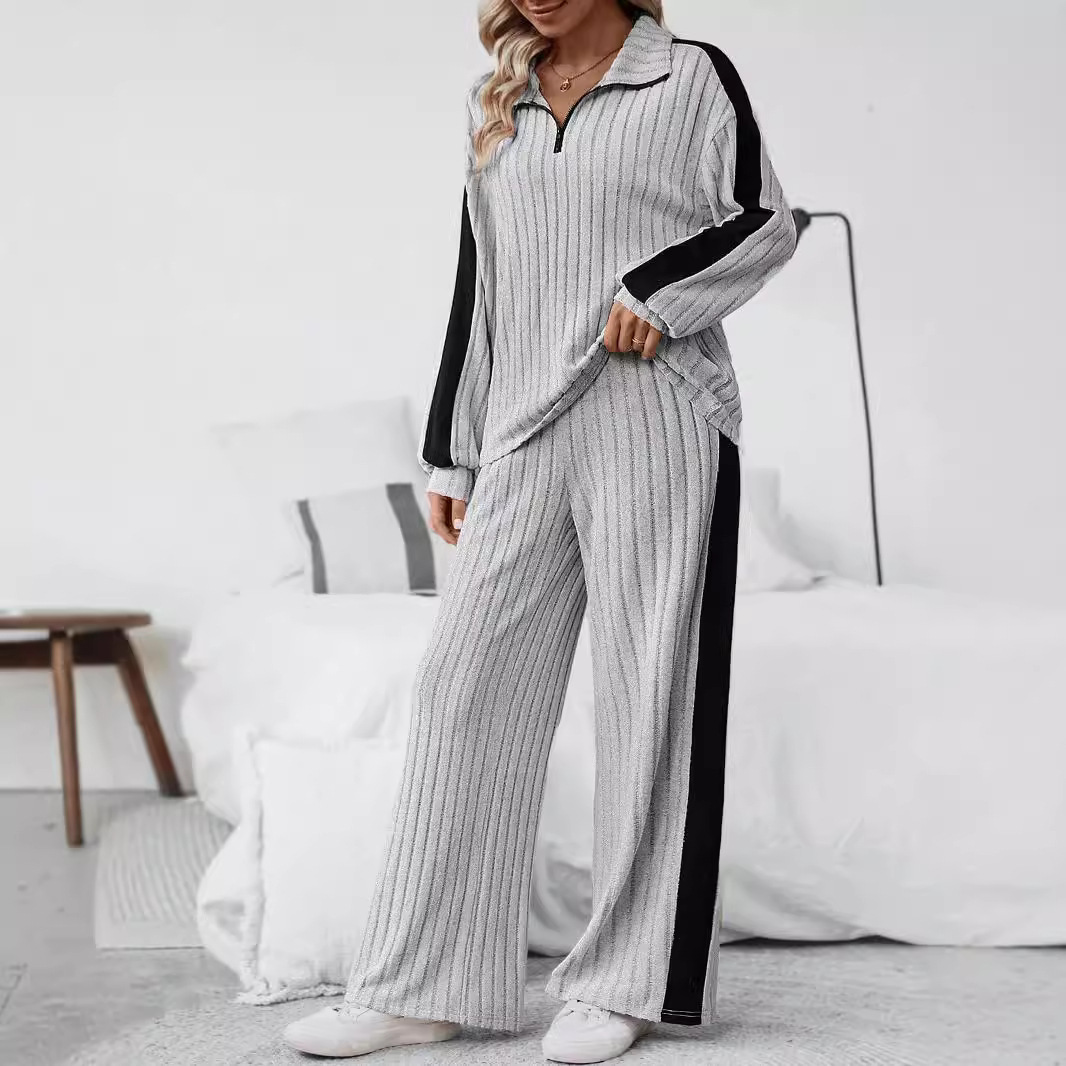 Women's Plus Size Casual Two-Piece Sweatshirt and Wide-Leg Pants Set